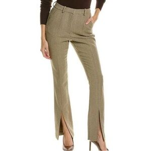 A.L.C. Edwin Split-Hem Plaid High-Waist Pants Khaki Tan 2 NWT Wide-Leg Trouser
